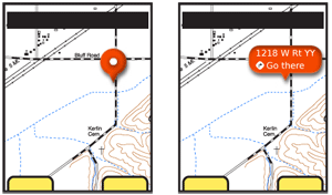 A typical example of a Reveal Label. When originally selected, a small pointer indicator is used alone. When selected further, a label with details is revealed, as shown to the right.