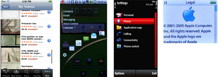 Figure 1-1. Just some of the variety—and similarity—of Annunciator Rows, Notifications, Menus, and other device-wide features built into mobile devices.