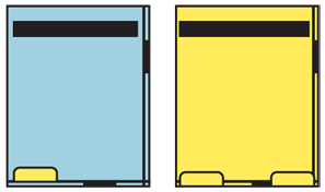 Two types of two-axis scroll: Left, for items like images where both axes are equal, scrollbars must be equally easy to see and use. Options menus and other items may not obscure them. Right, for information oriented mostly along one axis, the other is secondary, and the scrollbar may be obscured as needed. Here, the Softkeys are not always visible, but do sometimes occlude the horizontal scrollbar.